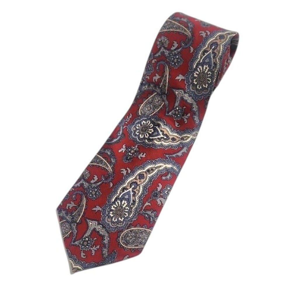 Silk Accents 100% Silk Paisley Tie – Red, Blue & Gold